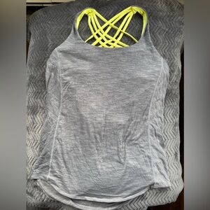 lululemon athletica Gray Backless Tank Top with Yellow and flower Bra: Size 8